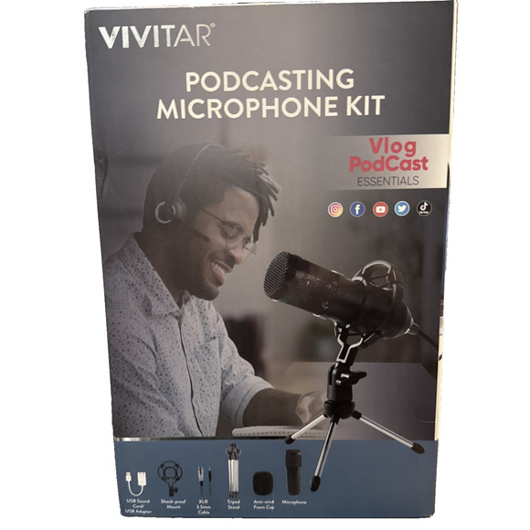 Vivitar Podcast Microphone Kit with Stand, Cables & Accessories Shockmount Vlog - Picture 1 of 12
